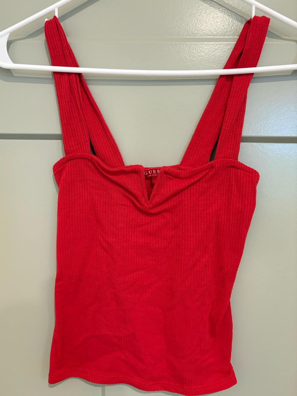 GUESS Bright Red Ribbed Sweetheart Tank